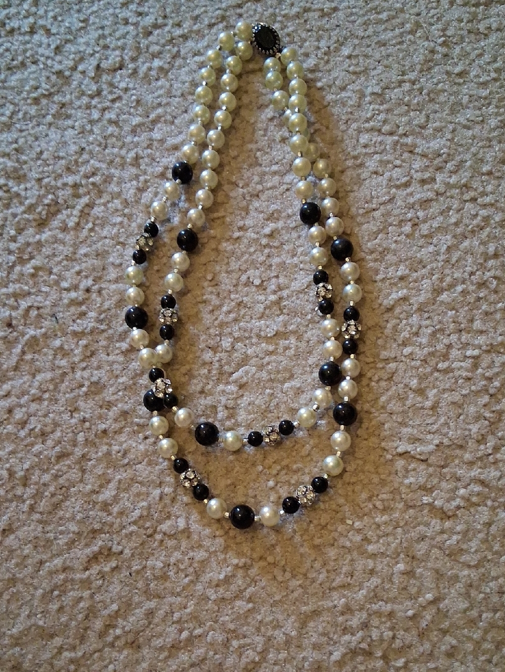Classic Pearl and Black Bead Layered Necklace